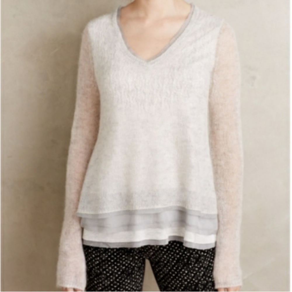 Knitted & Knotted Anthropologie Alessia V Neck Sweater Alpaca Eyelet Angelcore M